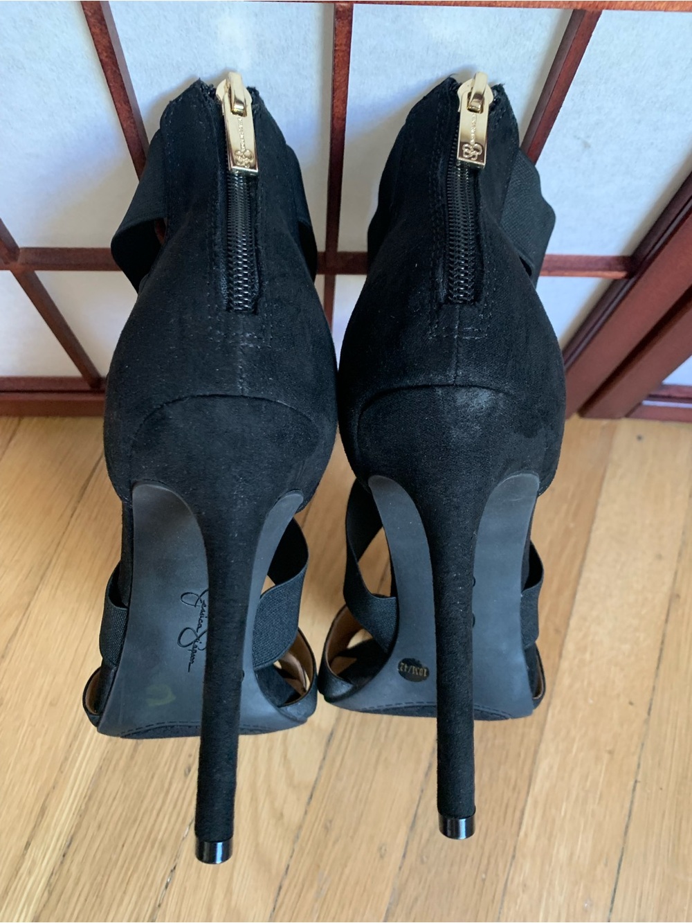 EUC JESSICA SIMPSON JULLRY Black Hi-Heel Back-Zip Elastic-Band Straps Size 10M - Picture 6 of 15